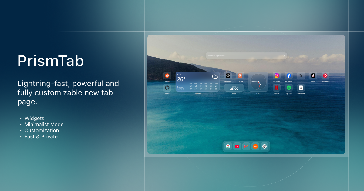 PrismTab: Кастомное расширение для новой вкладки в Chrome