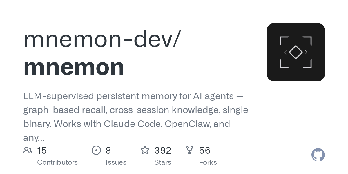 mnemon: LLM-supervised persistent memory for AI agents