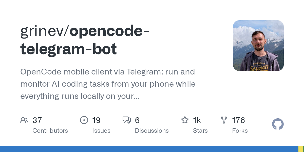 Telegram-бот OpenCode достиг 1000 звезд на GitHub за 6 месяцев