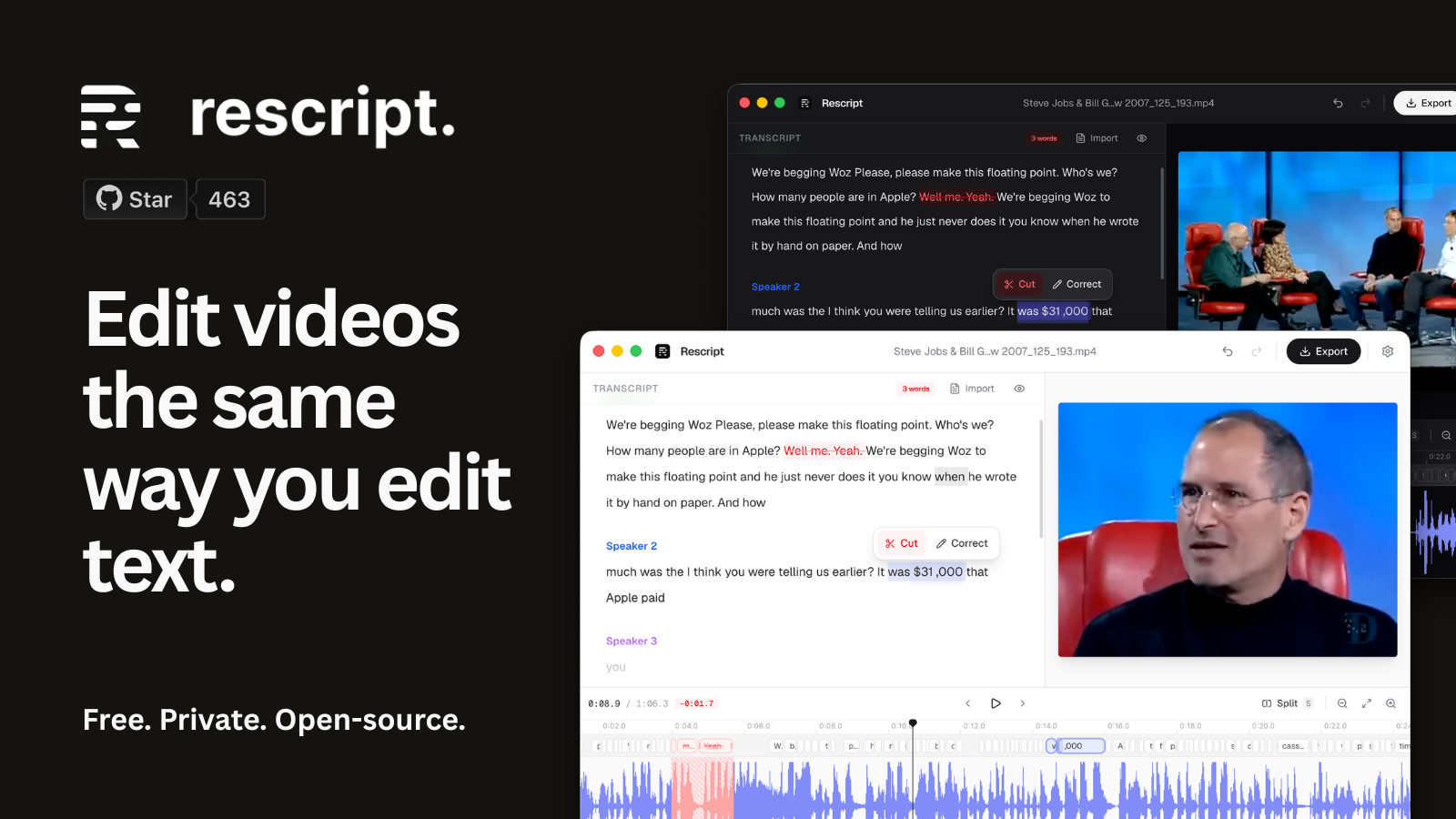 Rescript: бесплатная альтернатива Descript для редактирования подкастов