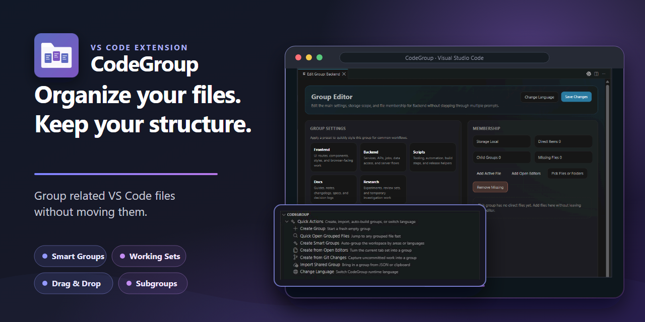 CodeGroup: организуйте связанные файлы в VS Code без перемещения