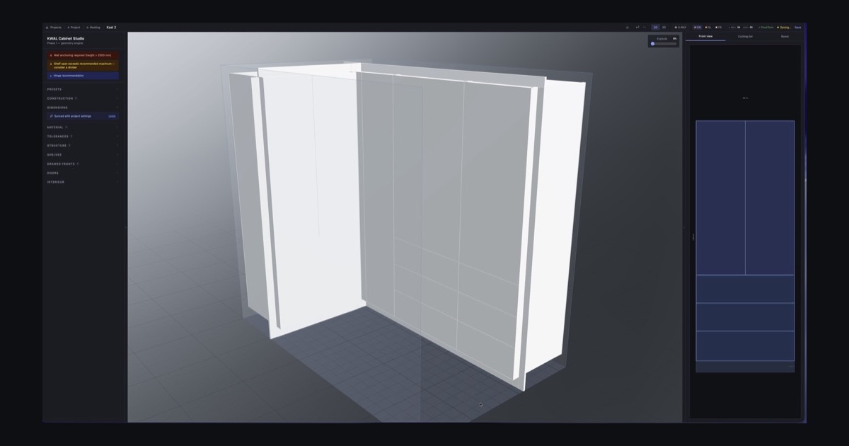 KWAL Cabinet Studio: веб-приложение для проектирования шкафов