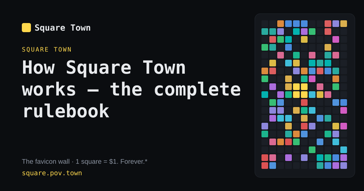 Square Town: живая 3D стена фавиконов с правилами игры