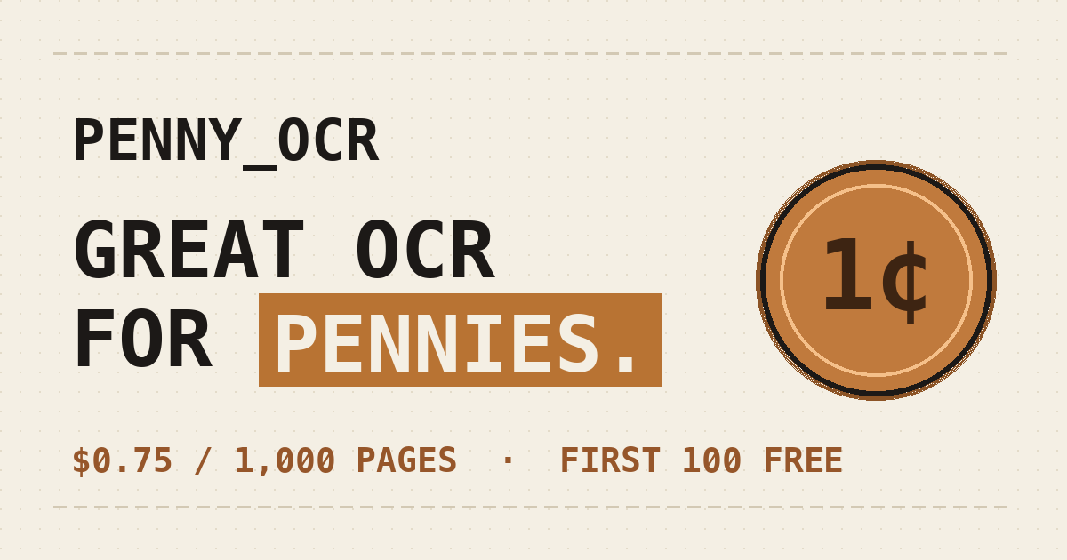 PennyOCR - доступный OCR API за 75 центов за 1000 страниц