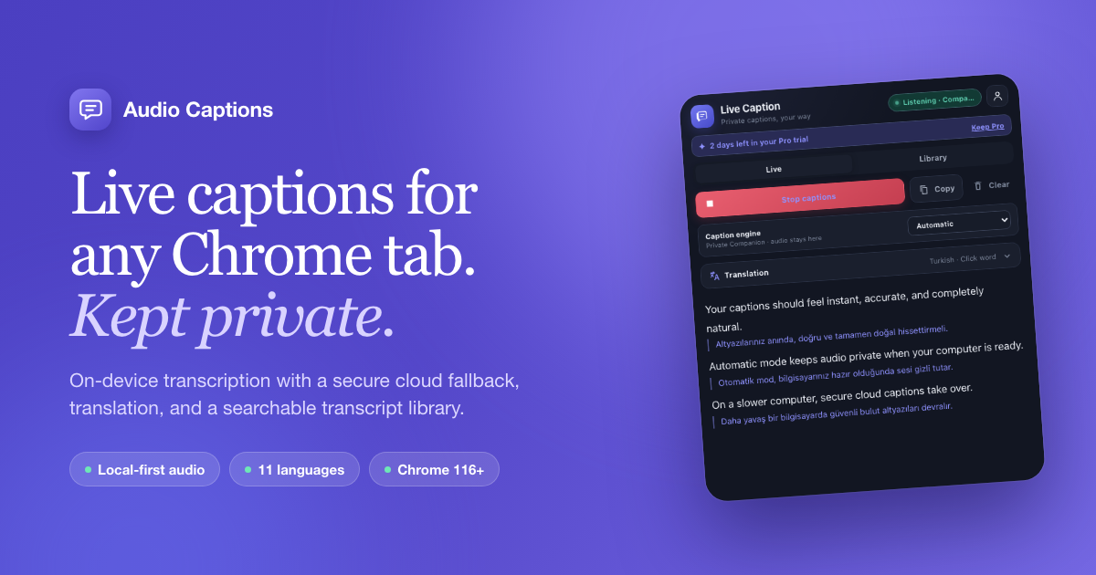 Audio Captions: Chrome расширение для перевода слов во время просмотра видео