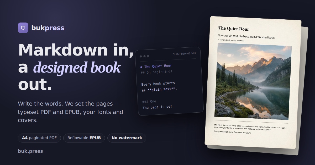 Создан инструмент bukpress для быстрой верстки ebook из Markdown