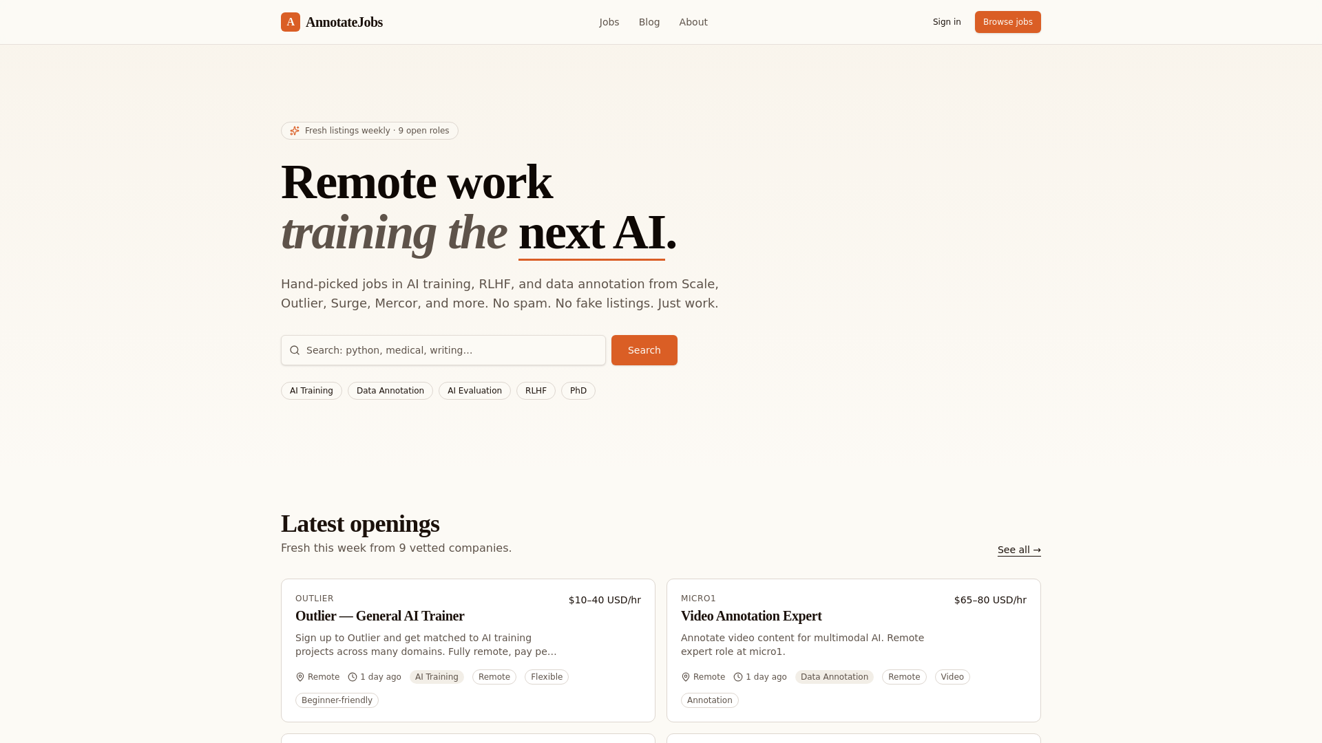 Сайт для поиска работы в AI Training: AI Annotation Jobs