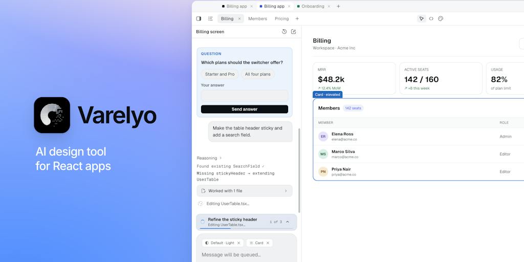 Varelyo: AI-инструмент для дизайна прямо в коде React