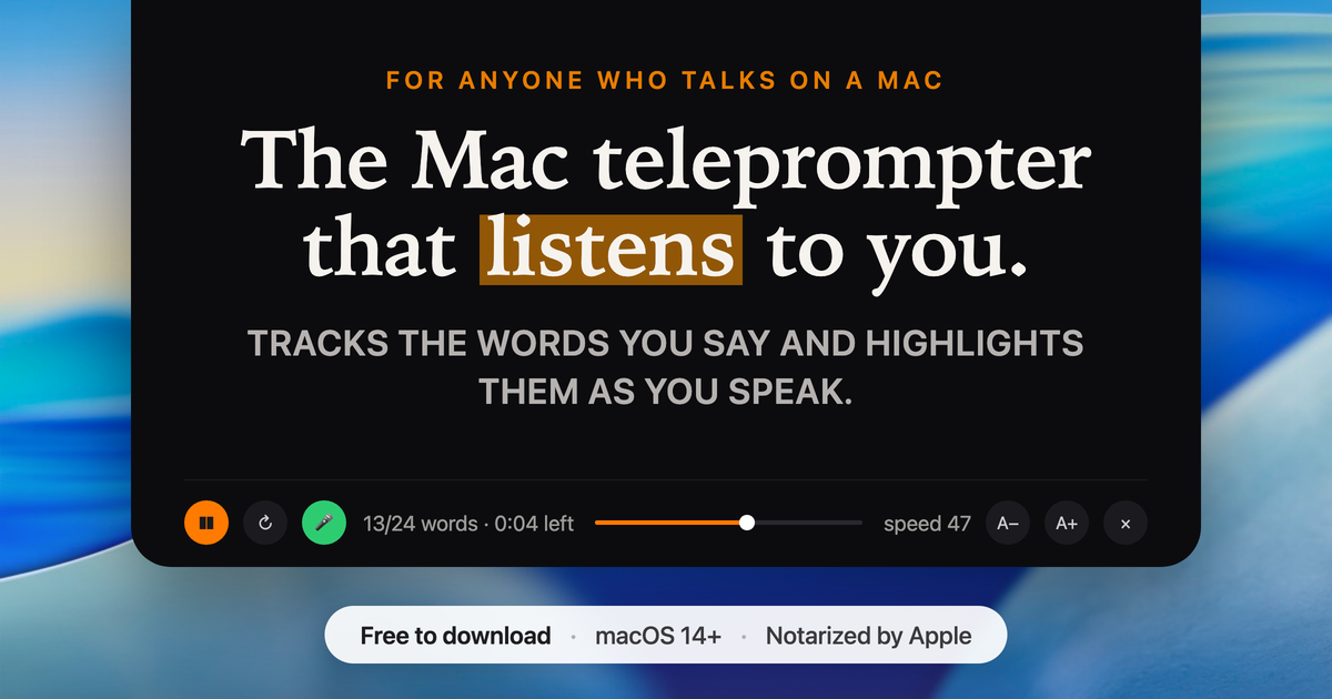 Tellie: умный телесуфлер для Mac с поддержкой голосовых команд