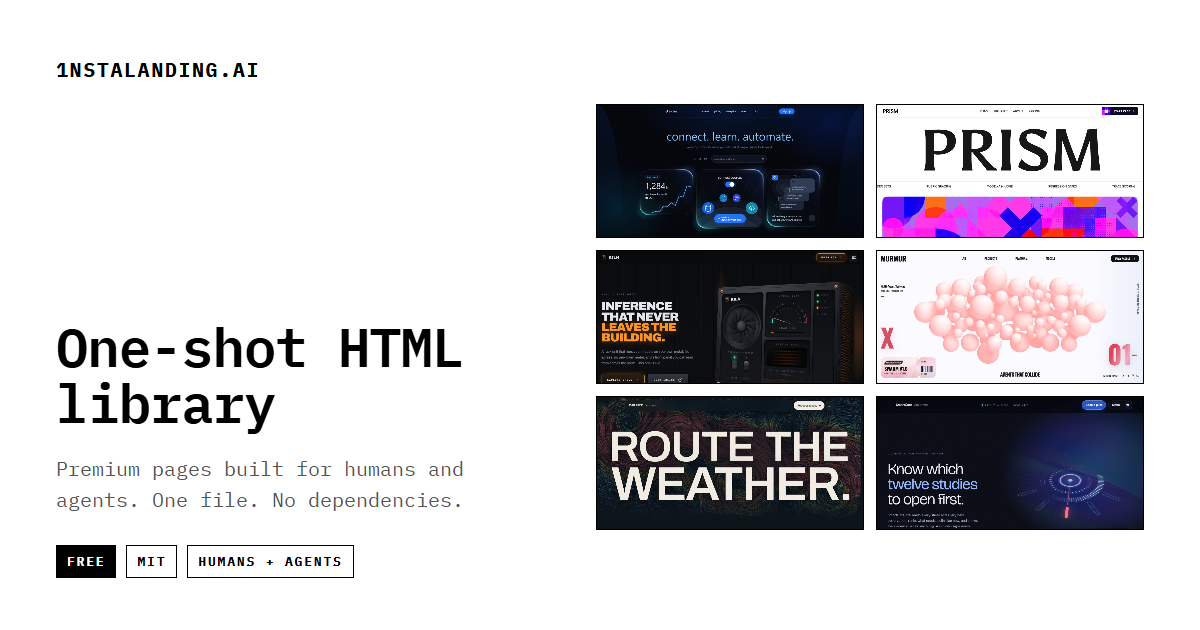 20 бесплатных HTML страниц для рескининга проектов с Claude