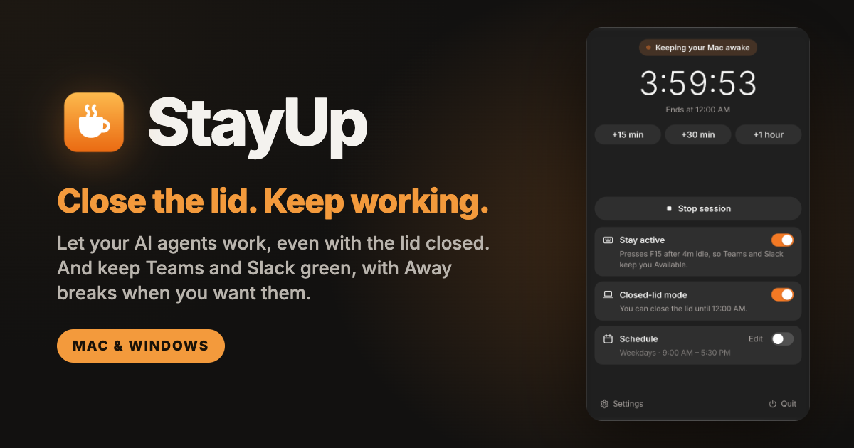 StayUp: приложение для работы Mac с закрытой крышкой