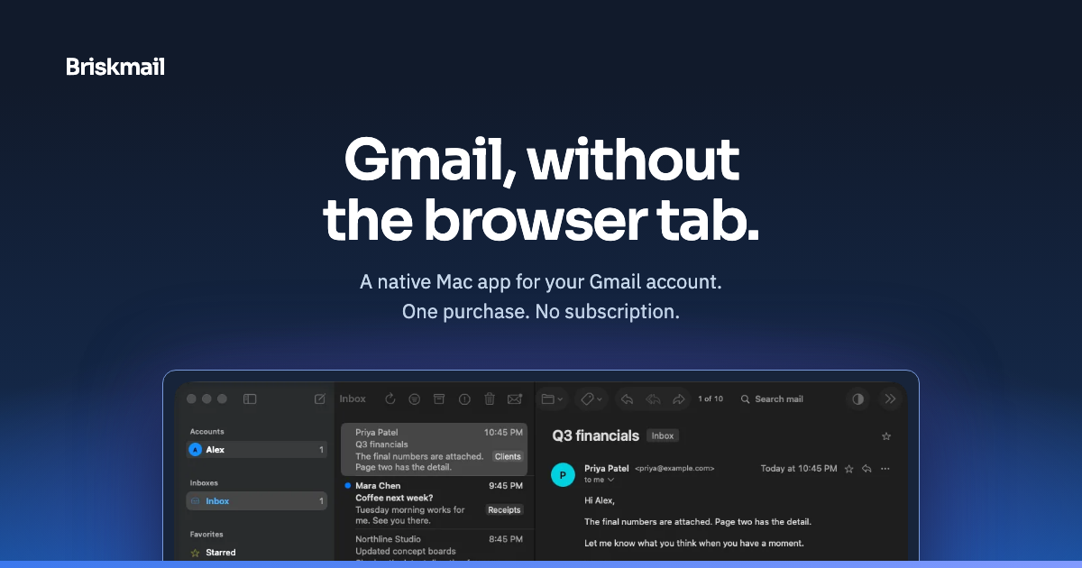 Briskmail: нативный почтовый клиент для Gmail на Mac